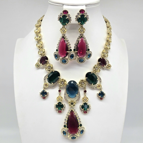 Heidi Daus Multicolor Swarovski Crystal Regency Statement Necklace and Earrings